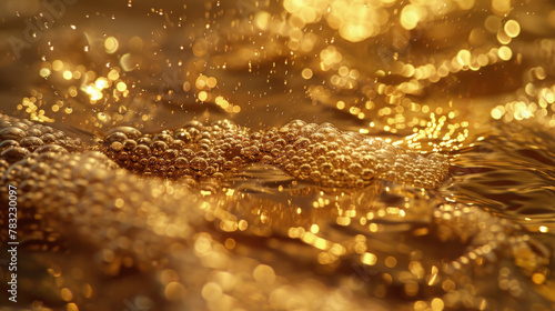 A detailed view showcasing the sparkling and reflective qualities of gold glitter particles up close