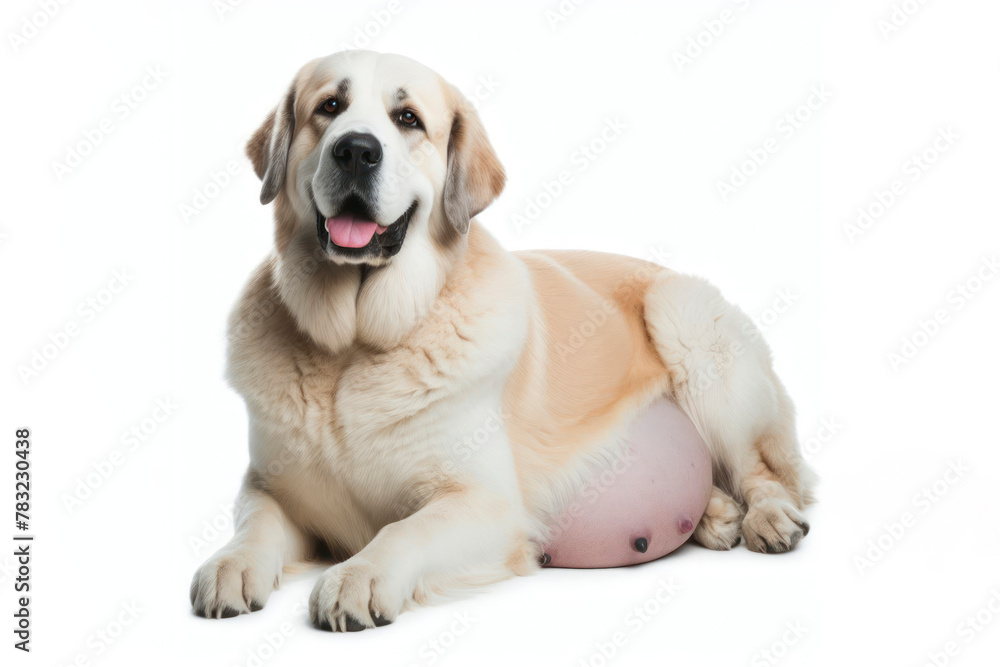 big pregnant dog isolated on a white background