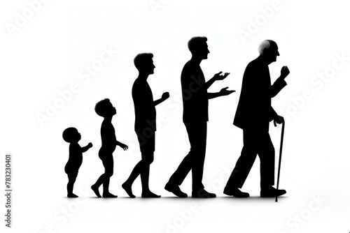 silhouette of the aging process from baby boy to old man on a white background