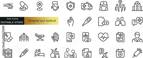 Digital healthcare and telemedicine editable stroke outline icons set isolated on white background flat vector illustration. Pixel perfect. 64 x 64.