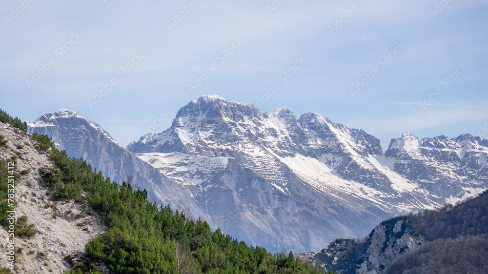 Snow covered mountain panorama in the italian alps on a sunny winter day Snow covered mountain panorama in the italian alps on a sunny winter day