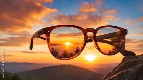 Glancing through eyeglasses, one can see the vivid splendor and crisp clarity of a natural sunrise. © UZAIR