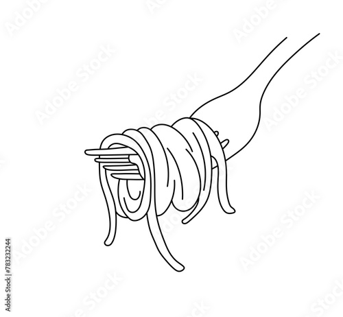 Vector isolated spaghetti pasta on a fork colorless black and white contour line easy drawing