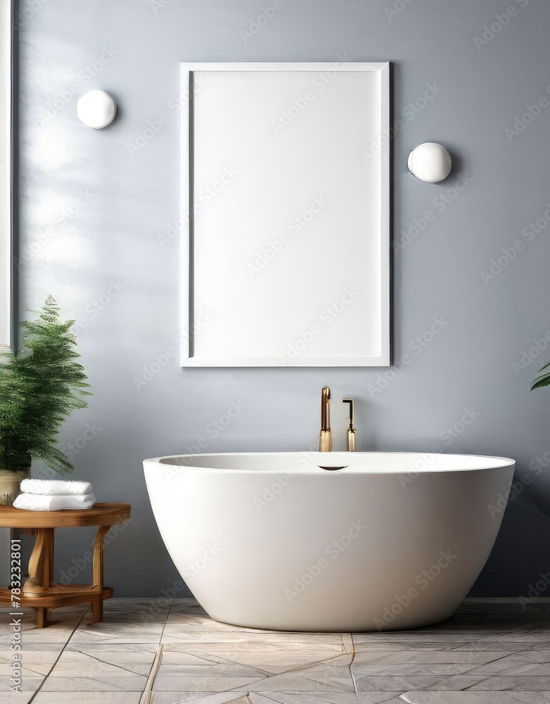 Close-up frame mockup in bath room interior, 3d rendering Close-up frame mockup in bath room interior, 3d rendering