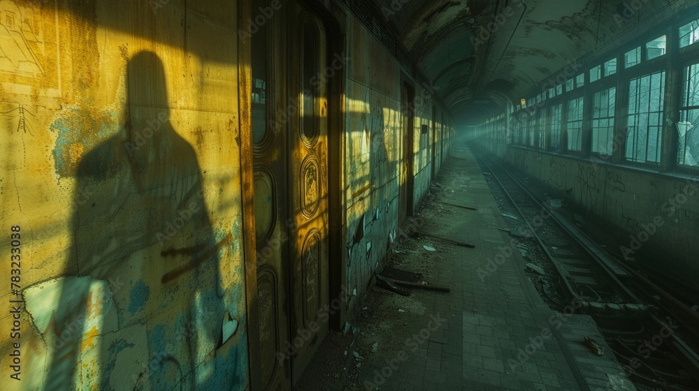 Photography Tours capturing Dancing shadows in abandoned metros, light plays with motion, in soft background