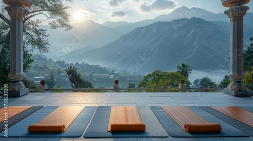 Spiritual and Wellness Retreats with Barre Workouts in Himalayan monasteries, serene and challenging, in soft background