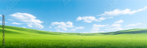 landscape background of green field slope in fresh moody.nature outdoor view.banner size