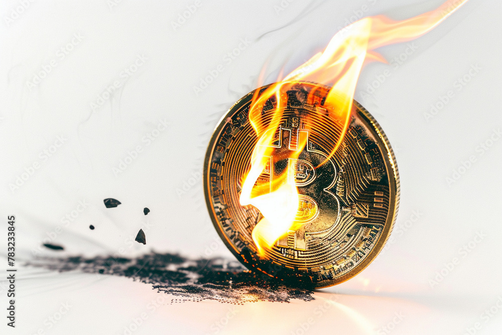 burning bitcoin  - obrazy, fototapety, plakaty 
