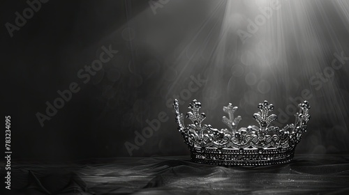 banner background International Beauty Pageant Day theme, and wide copy space, Monochrome image of a crown with delicate lines and shadows for a minimalist look photo