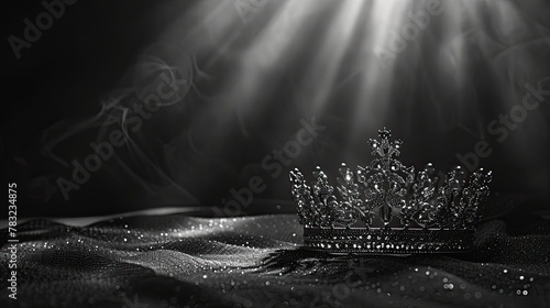 banner background International Beauty Pageant Day theme, and wide copy space, Monochrome image of a crown with delicate lines and shadows for a minimalist look, photo