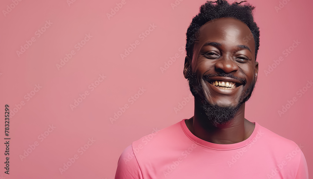 Obraz premium A man with a beard and a pink shirt is smiling