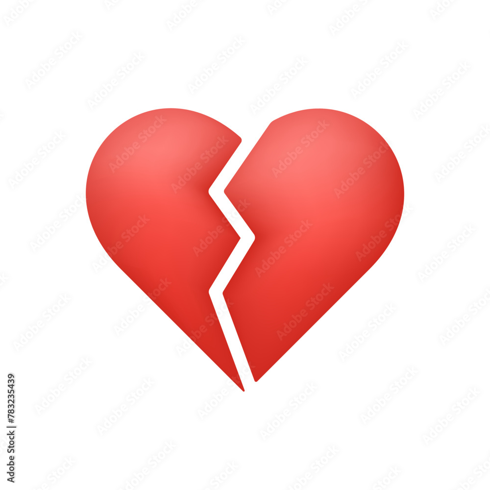 3D Read heart cracked and broken. Trendy and modern vector in 3d style 3D Read heart cracked and broken. Trendy and modern vector in 3d style