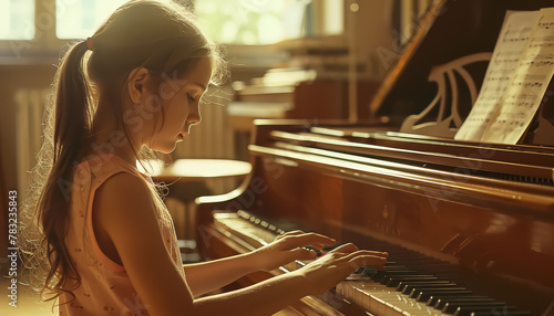 A girl is playing the piano