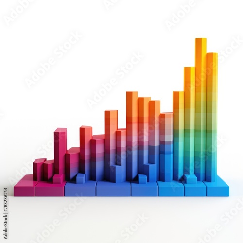 A detailed clay bar graph showing ascending progress  crafted in vibrant colors against a stark white backdrop  3D illustration