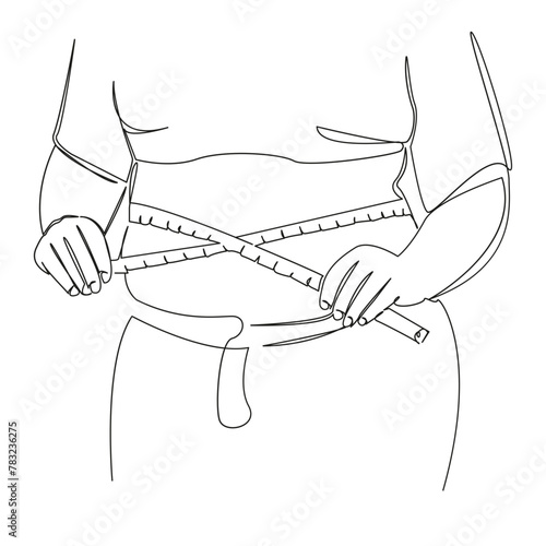 fat woman measuring her waist with a centimeter