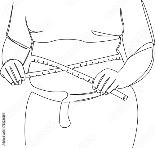 fat woman measuring her waist with a centimeter
