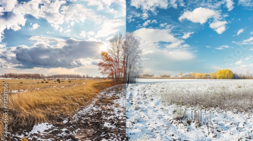 Seasonal contrast  summer versus winter in environmental climate change timeline banner photo