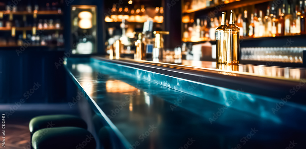 Blur shot of classic luxury counter bar drink.cocktail bartender with  light gold bokeh background.beverage concepts - obrazy, fototapety, plakaty 
