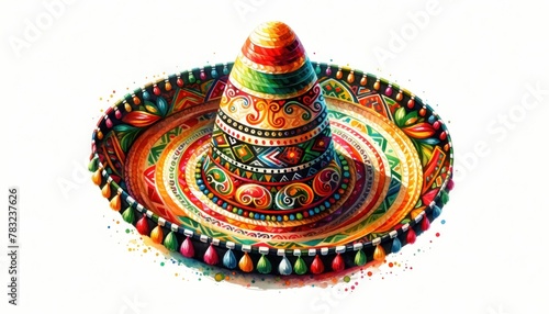 An ornate and colorful Mexican sombrero  richly decorated with traditional patterns and vibrant designs.