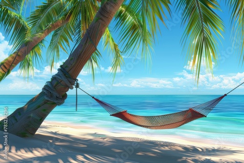 Relaxing vacation on a tropical island. palm tree, hammock, and stunning sea view