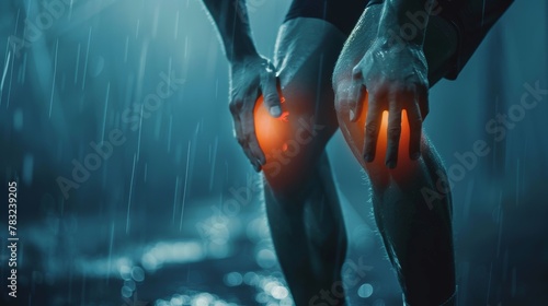 male athlete or spot male having knee injury due to ligament inflammation, man knee pain due to exercise, massage, muscle relaxation, rheumatoid arthritis, gait disturbance, rheumatoid arthritis photo
