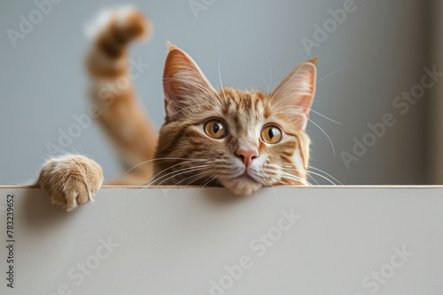 Curious Cat Peeking Over Wall