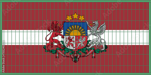 Vector illustration of the Latvian flag under the lattice. The concept of isolationism. No war.
