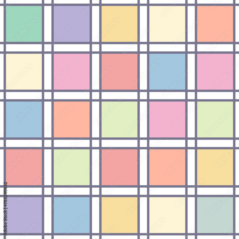 Seamless Colored checkerboard pattern. Pastel colors vector pattern with dry brush texture suitable for fashion, wallpapers. Unusual print with multicolored checks and grid