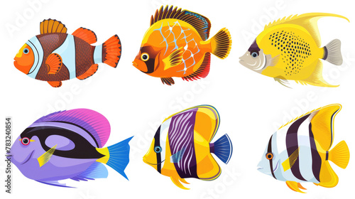 trendy colorful fish cartoon set on transparent