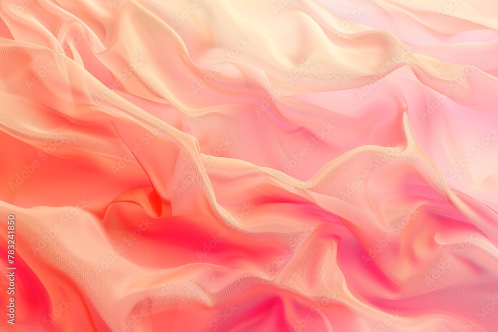 Fototapeta premium Abstract background in pink and orange gradient colors with beautiful waves of fabric