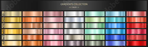 A set of colored metal gradients. A collection of vector shiny holograms and metallic gradients for decoration. Vector EPS 10.