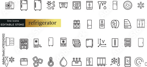 Fridge icons set. Outline set of fridge vector icons for web design isolated on white background