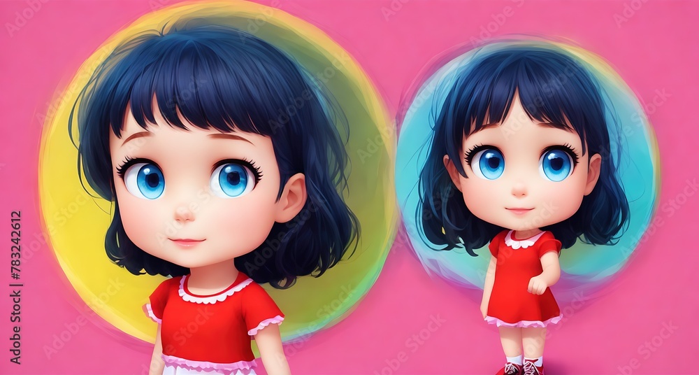 Fototapeta premium Cartoon Girl in Red Dress