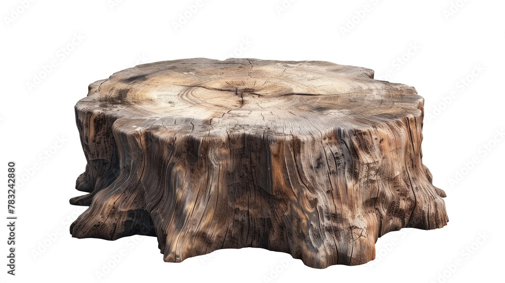 Wooden plate carved from tree trunk isolated on transparent background. Can be used like stand for your object