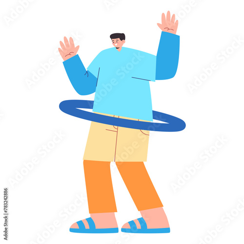 Man standing playing hula hoop fun game healthy fit sport workout gym