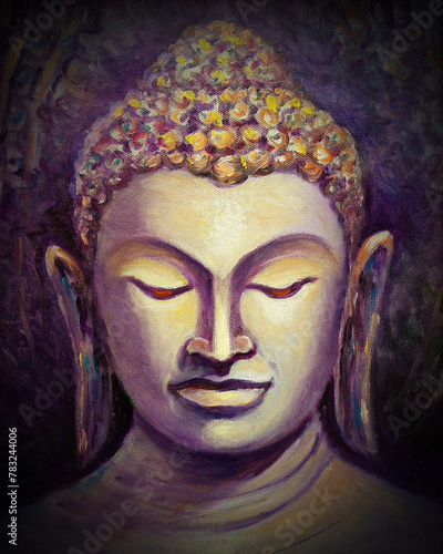 hand painted  original impressionism oil painting  buddha statue thailand