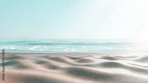 Abstract beach background  clear and soft blue sky with smooth fine sand of delicate color. In the foreground of the painting is a large area of       beige fine sand with wavy ripples on it.