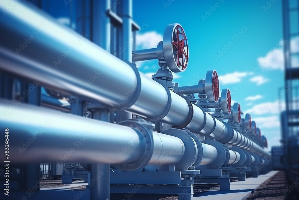 Industrial pipes and valves in a refinery oil Industrial pipes and valves in a refinery oil