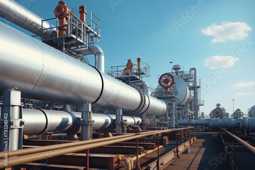 pipe line, industrial plant, oil refinery on blue sky background