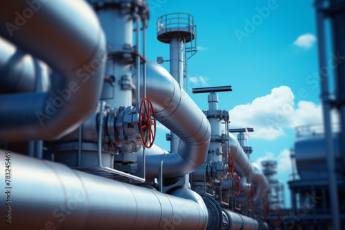 Industrial pipes and valves in a refinery oil