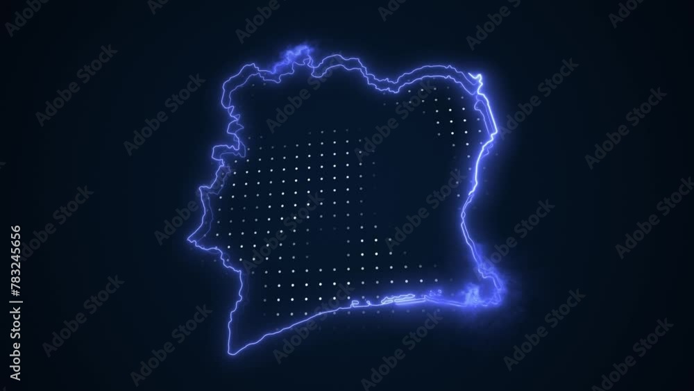 3D Moving Neon Blue Ivory Coast Map Borders Outline Loop Background 3D Moving Neon Blue Ivory Coast Map Borders Outline Loop Background