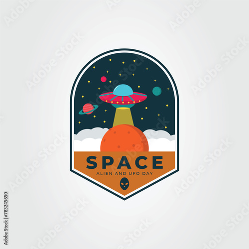 flying UFO with alien on the space logo vector illustration design © rizka arishandy