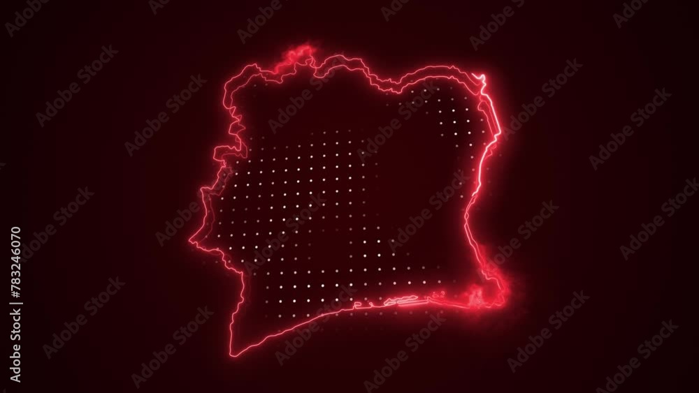 3D Moving Neon Red Ivory Coast Map Borders Outline Loop Background ...