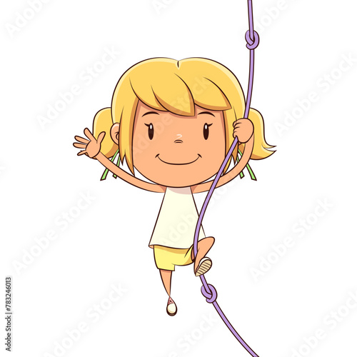 Child playing rope, girl, exercising, swing, climb