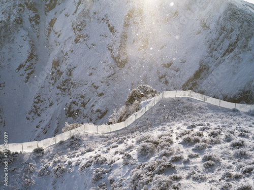 diamond dust on snow covered mountains