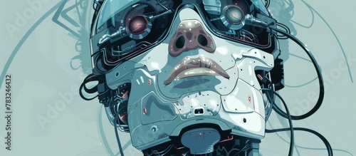 Person sporting a high-tech appearance wearing headphones up close