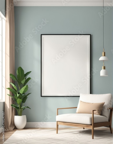 Close-up frame mockup in room interior, 3d rendering