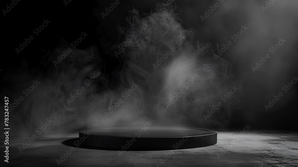 
black podium black smoke product platform background abstract stage fog texture empty spotlight
