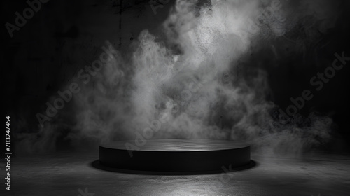  black podium black smoke product platform background abstract stage fog texture empty spotlight 