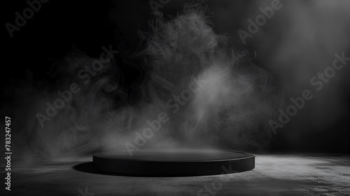  black podium black smoke product platform background abstract stage fog texture empty spotlight 
